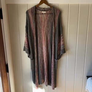 Easel Gray and Pink Open-Front Cardigan, Size M/L